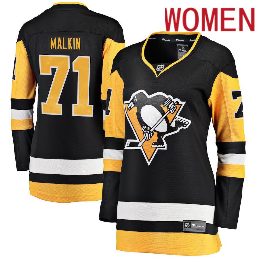 Women Pittsburgh Penguins #71 Evgeni Malkin Fanatics Branded Black Home Breakaway Player NHL Jersey